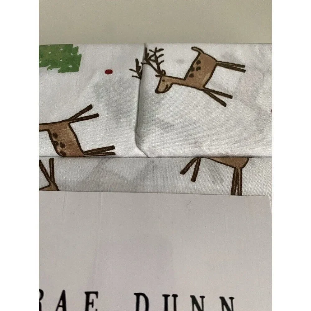 Rae Dunn Reindeer Christmas Tree Soft Queen Size Sheet‎ Set Holiday 4 Piece NEW